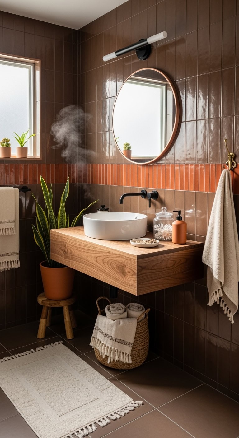 warm modern southwestern inspired bathroom accents