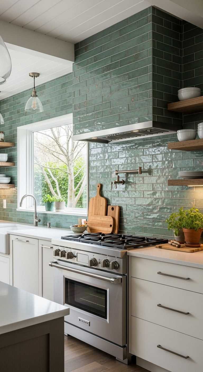 shimmering sustainable recycled glass backsplash