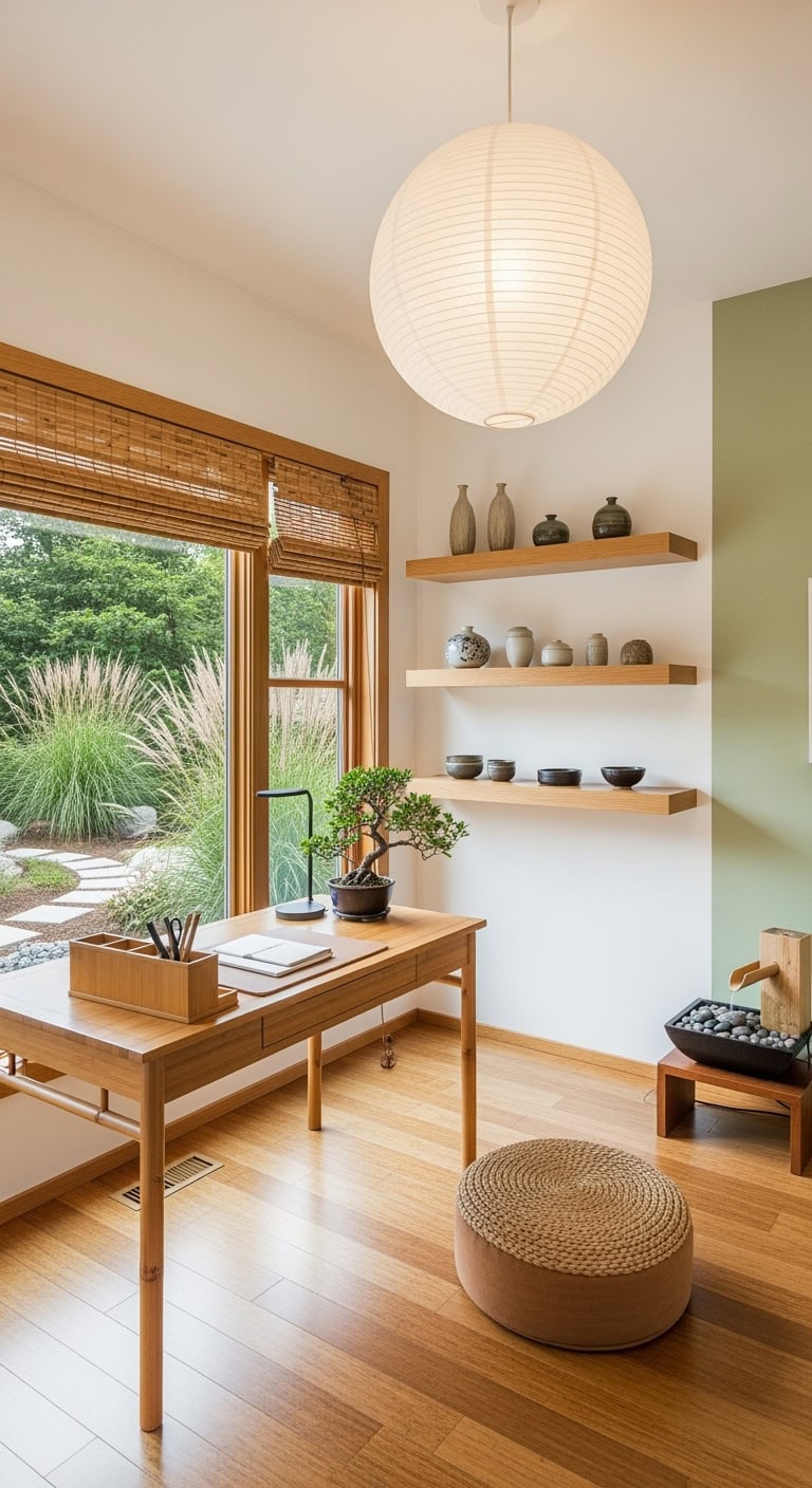 minimalist bamboo zen workspace