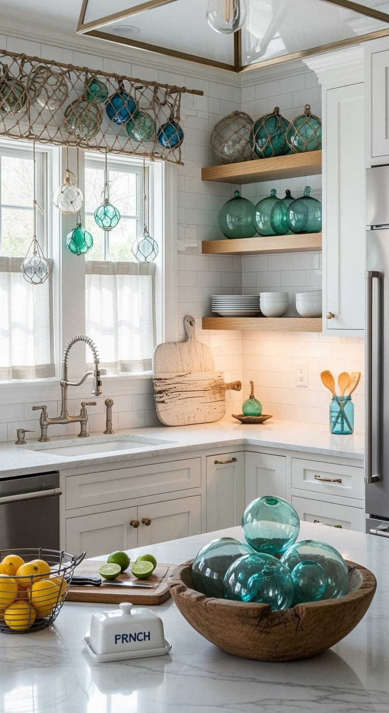 coastal charm with vintage glass floats