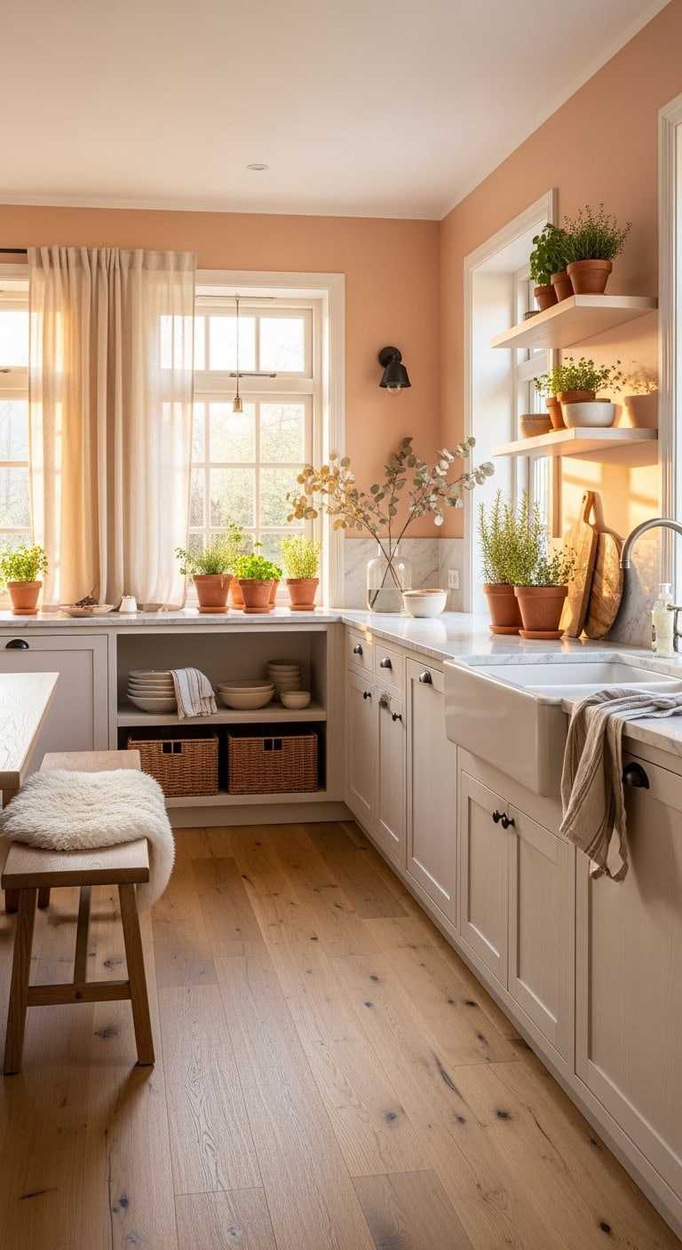 scandinavian peach kitchen warmth