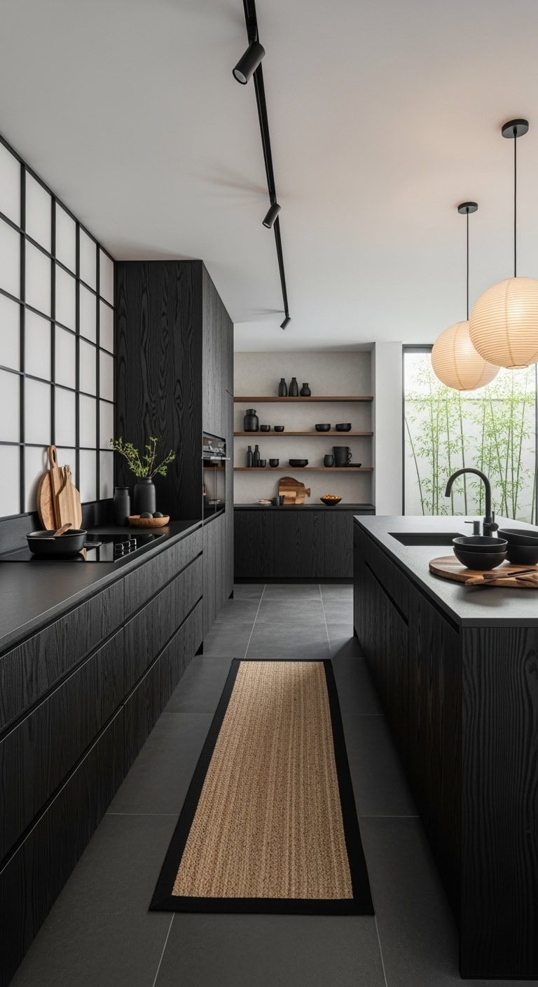 charred minimalist japanese kitchen