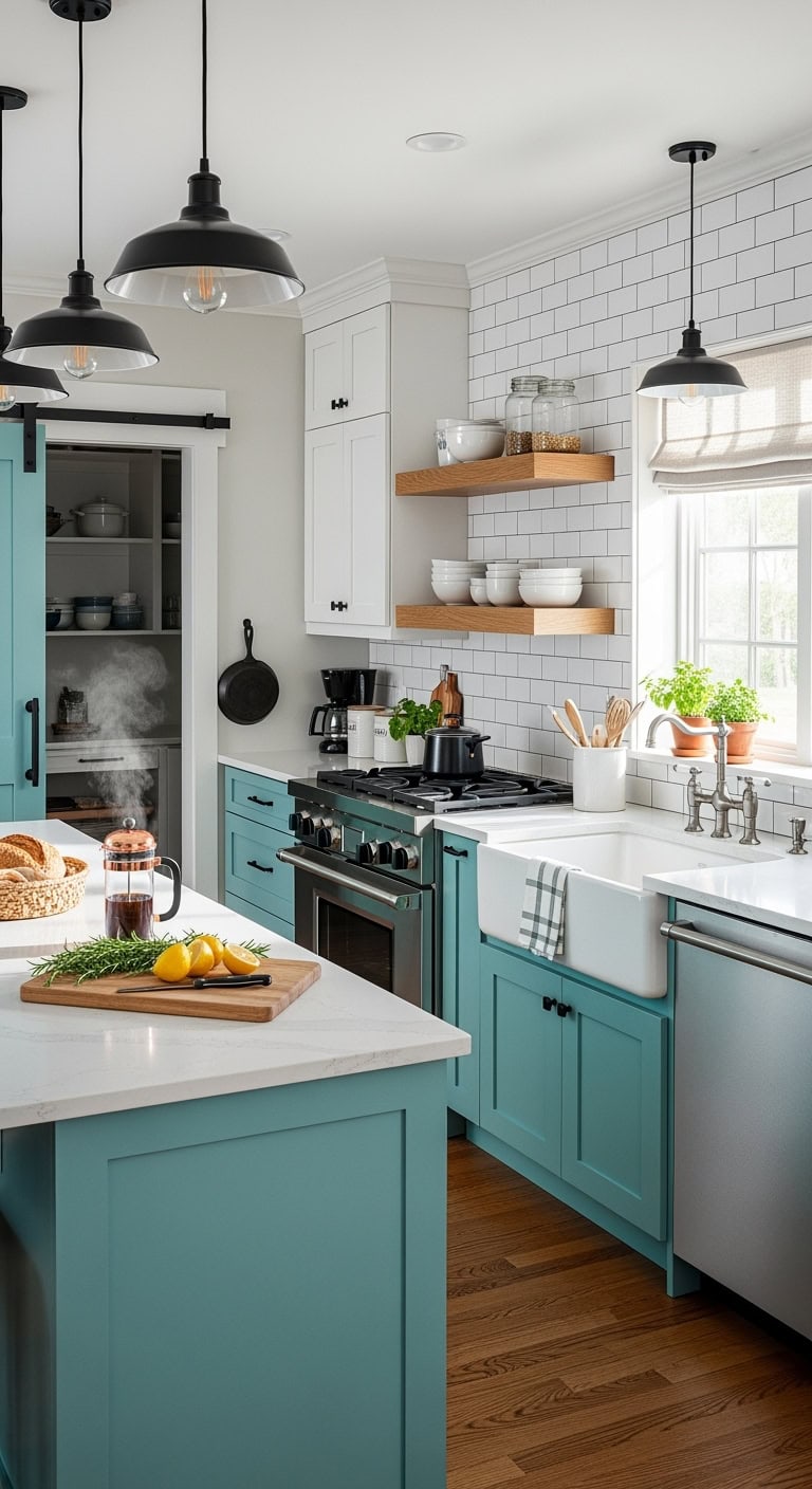 harmonious farmhouse turquoise cabinet combination