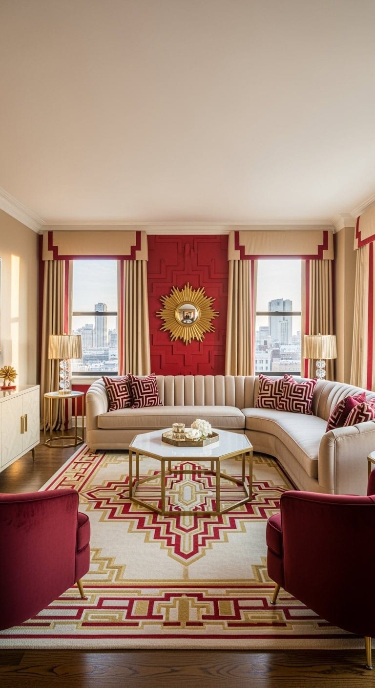 art deco champagne red glam