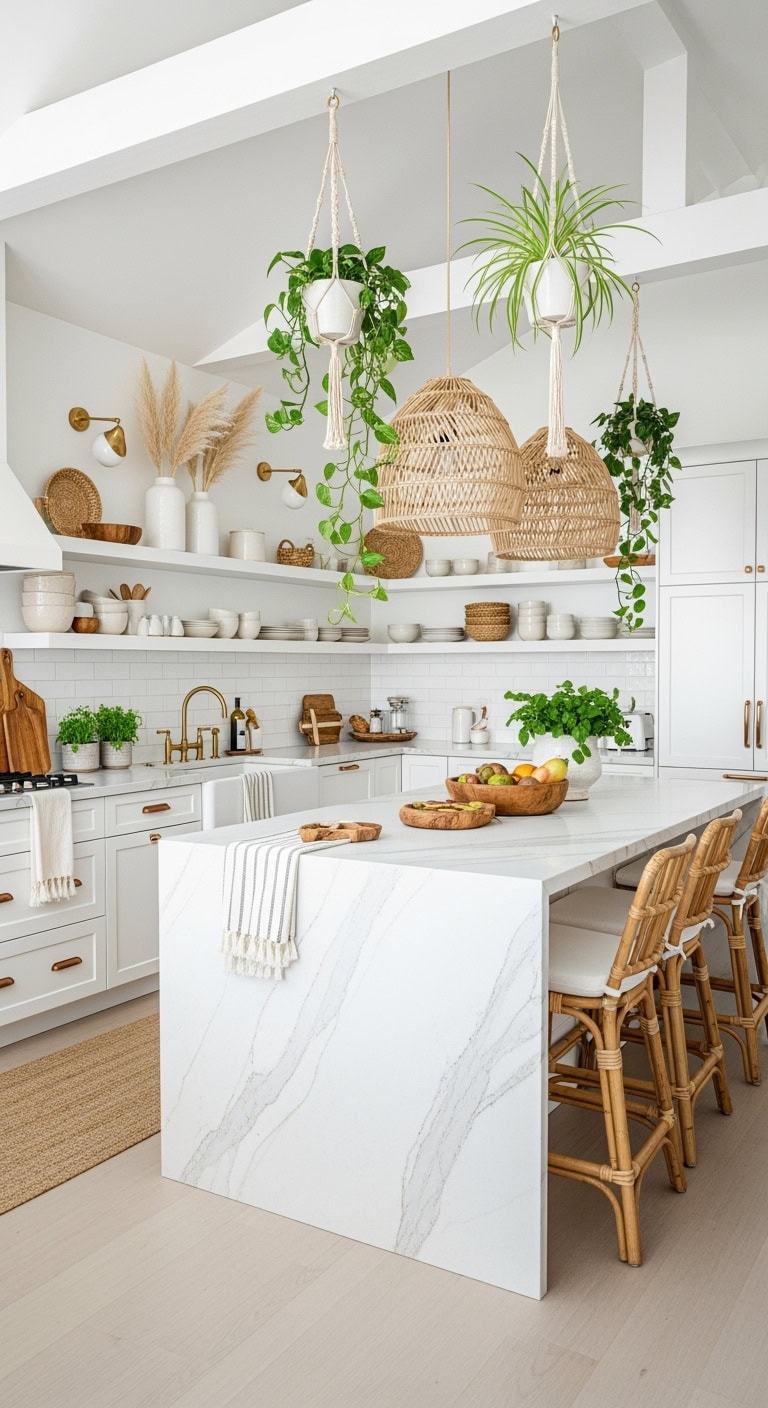 bohemian white kitchen aesthetic