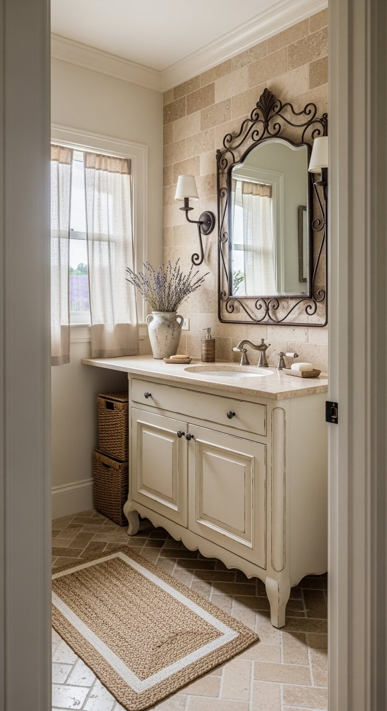 beige travertine with iron