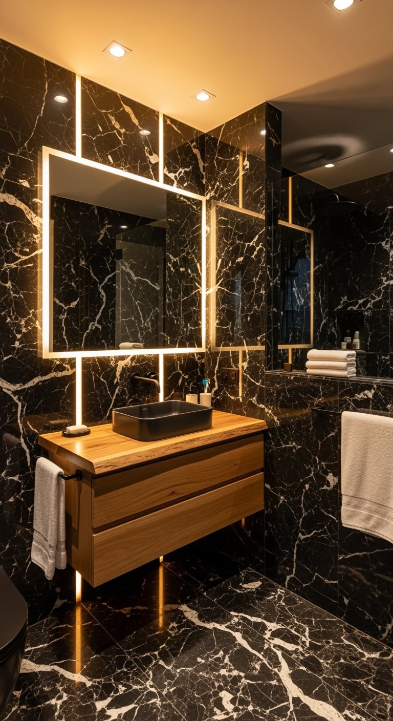 dramatic commanding sophisticated unforgettable marble bathroom