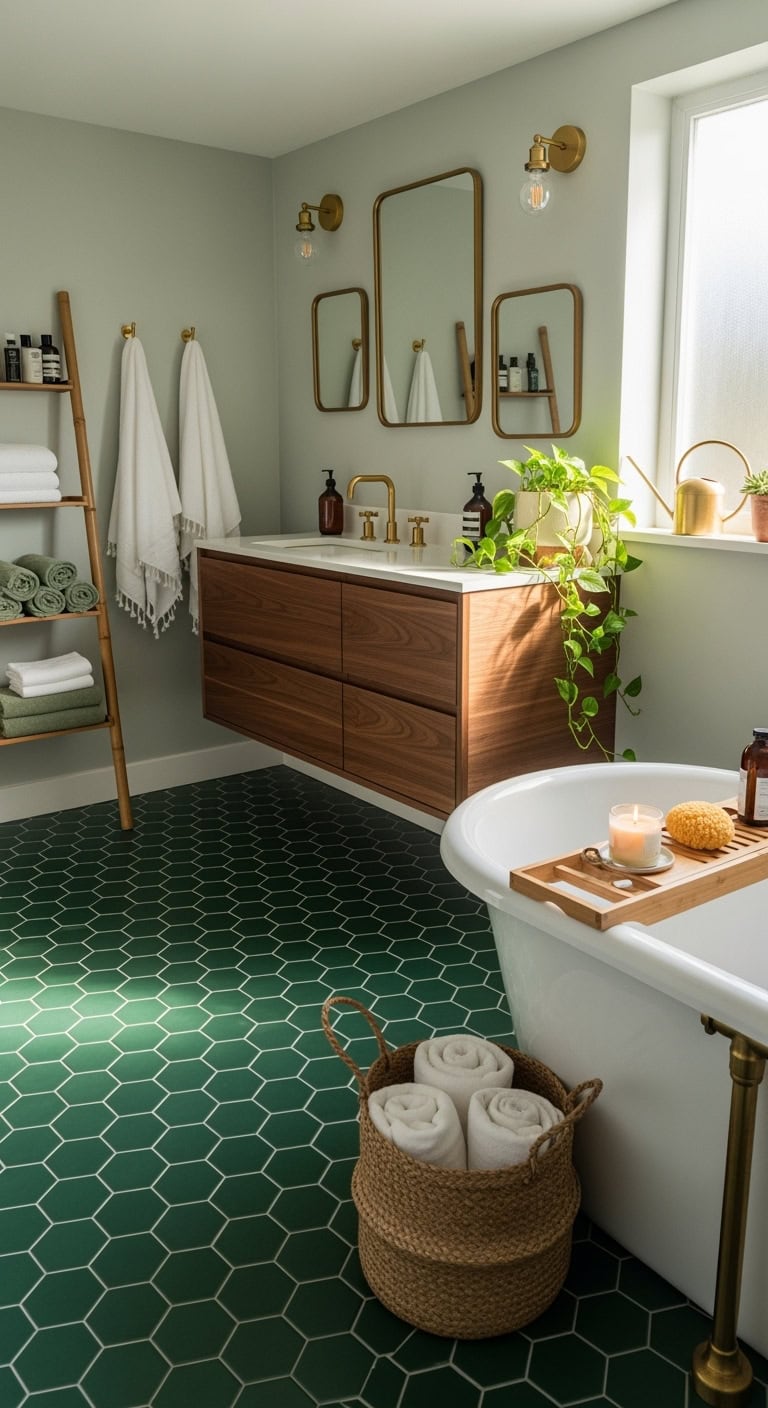 vintage apothecary botanical hexagonal floor tiles