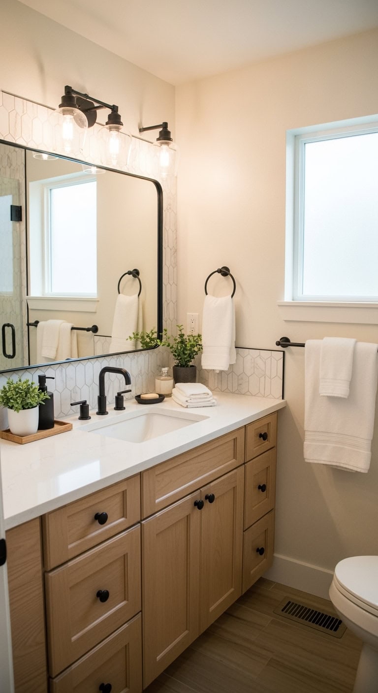 accent vanity with black hardware