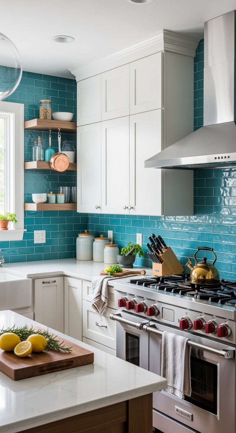 timeless versatile turquoise brick backsplash layouts
