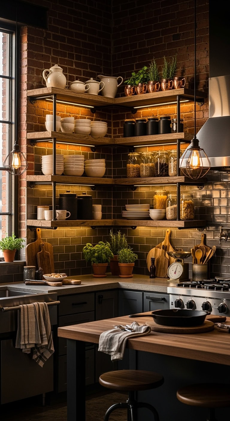 industrial chic open shelving