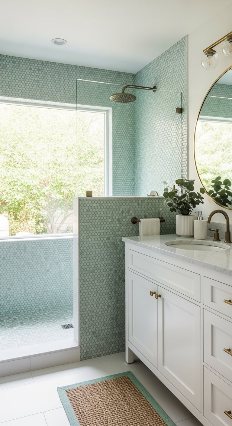 mint penny round boutique bathroom