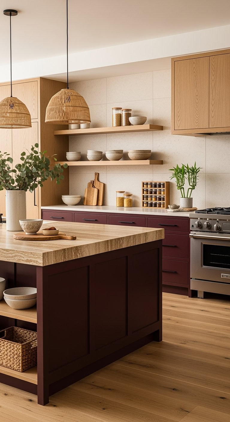 serene japandi burgundy kitchen