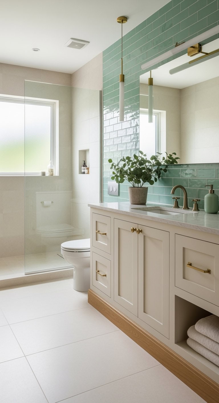 mint and cream spa bathroom