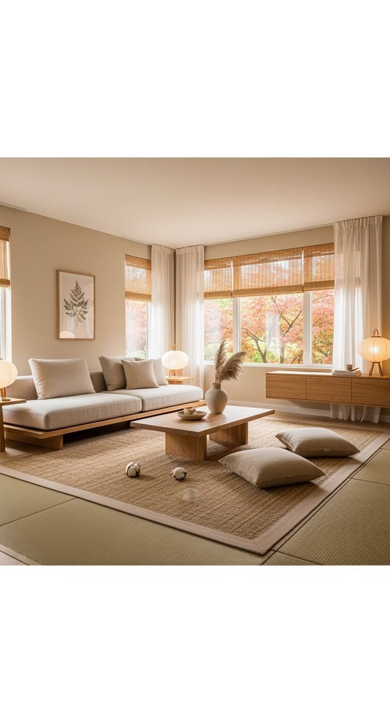 warm minimalist japandi livingroom