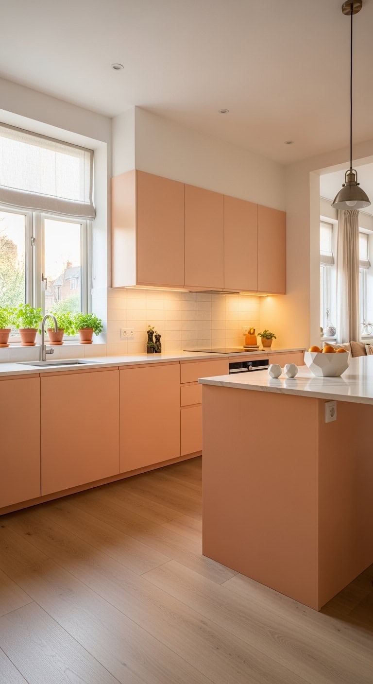 sophisticated minimalist peach cabinets