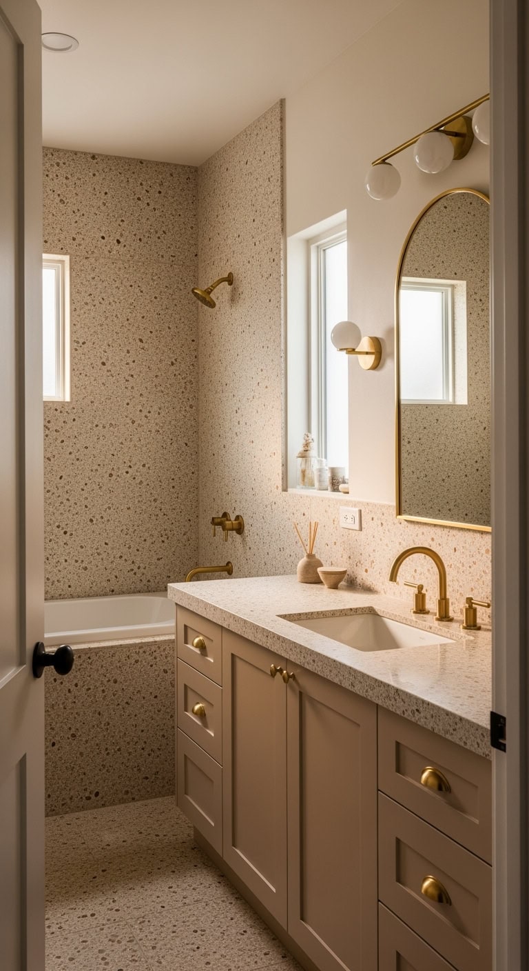 brass accented beige terrazzo elegance