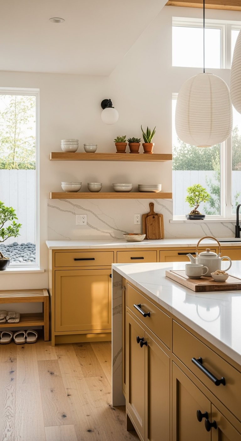 japandi mustard kitchen elegance