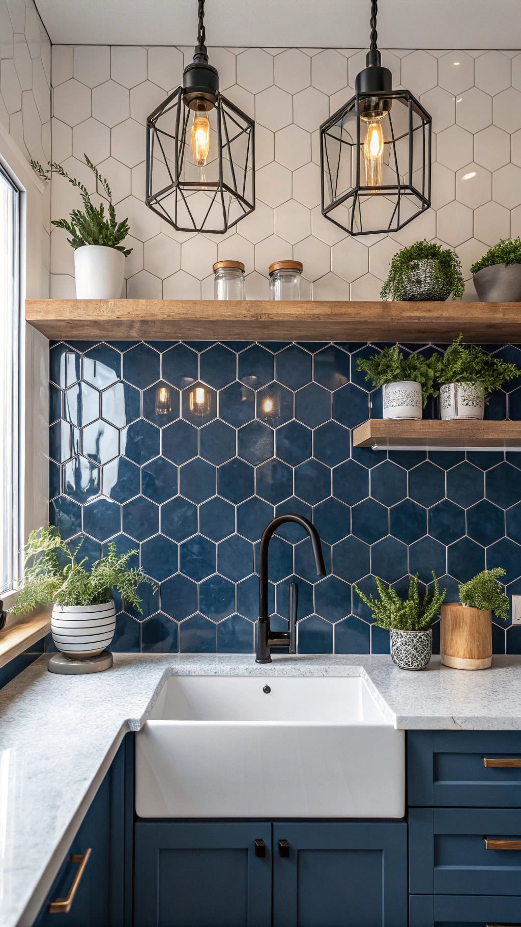 sapphire hexagon kitchen backsplash