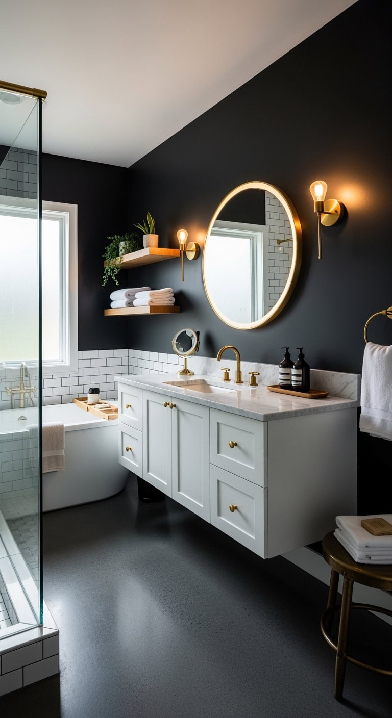 moody intimate dramatic bathroom transformation