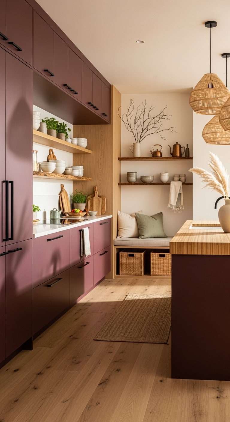 japandi burgundy kitchen design