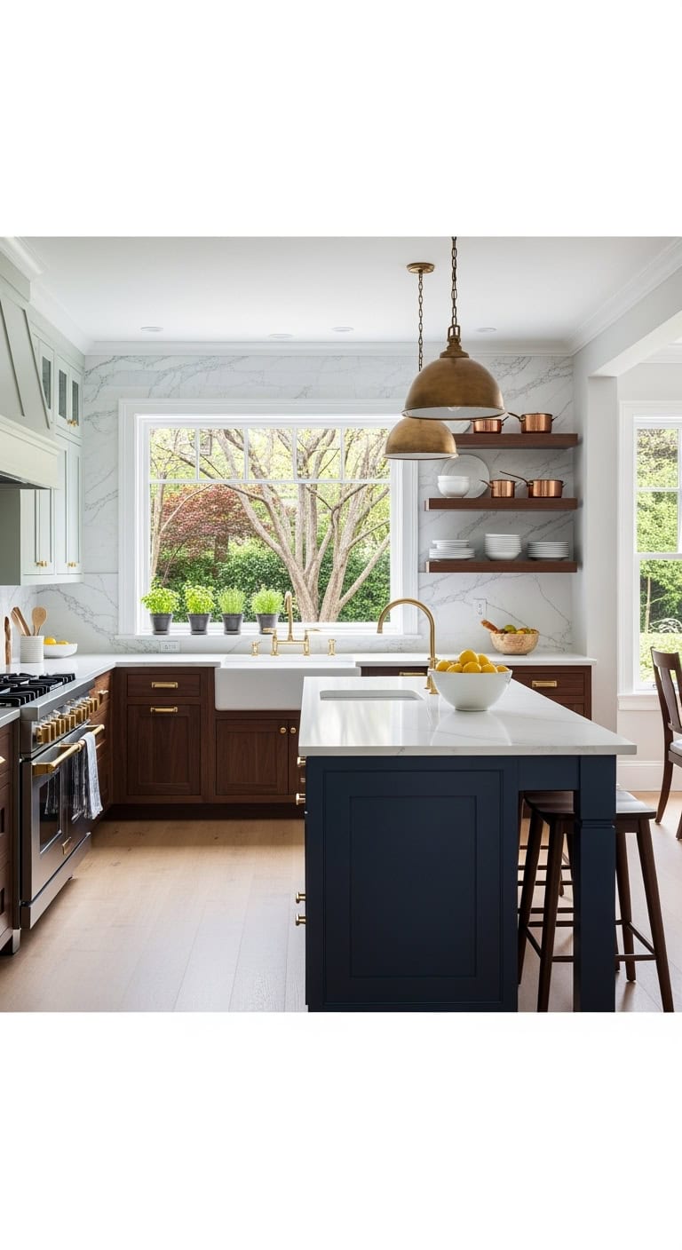 elegantly contrasted two tone cabinet combination