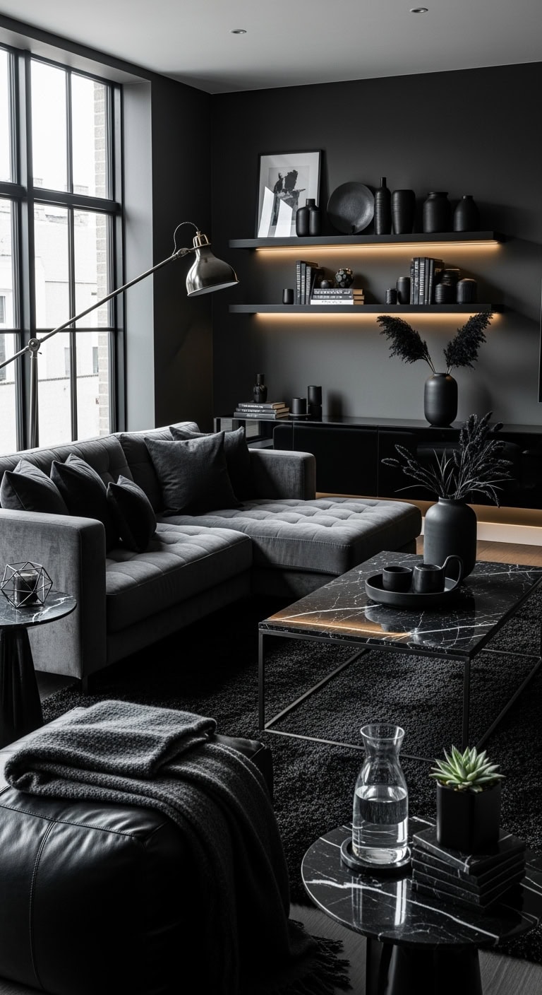 sophisticated monochromatic black design scheme
