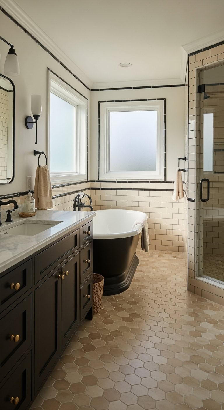 sophisticated geometric tan floor tiles