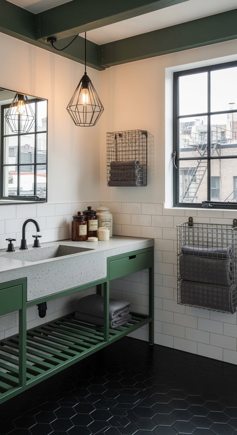 forest green industrial concrete vanity