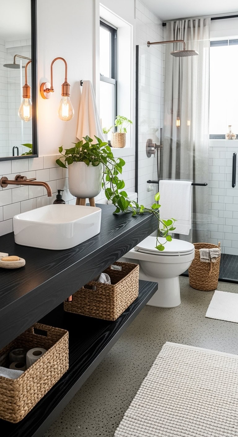 cozy cabin inspired porcelain bathroom upgrade