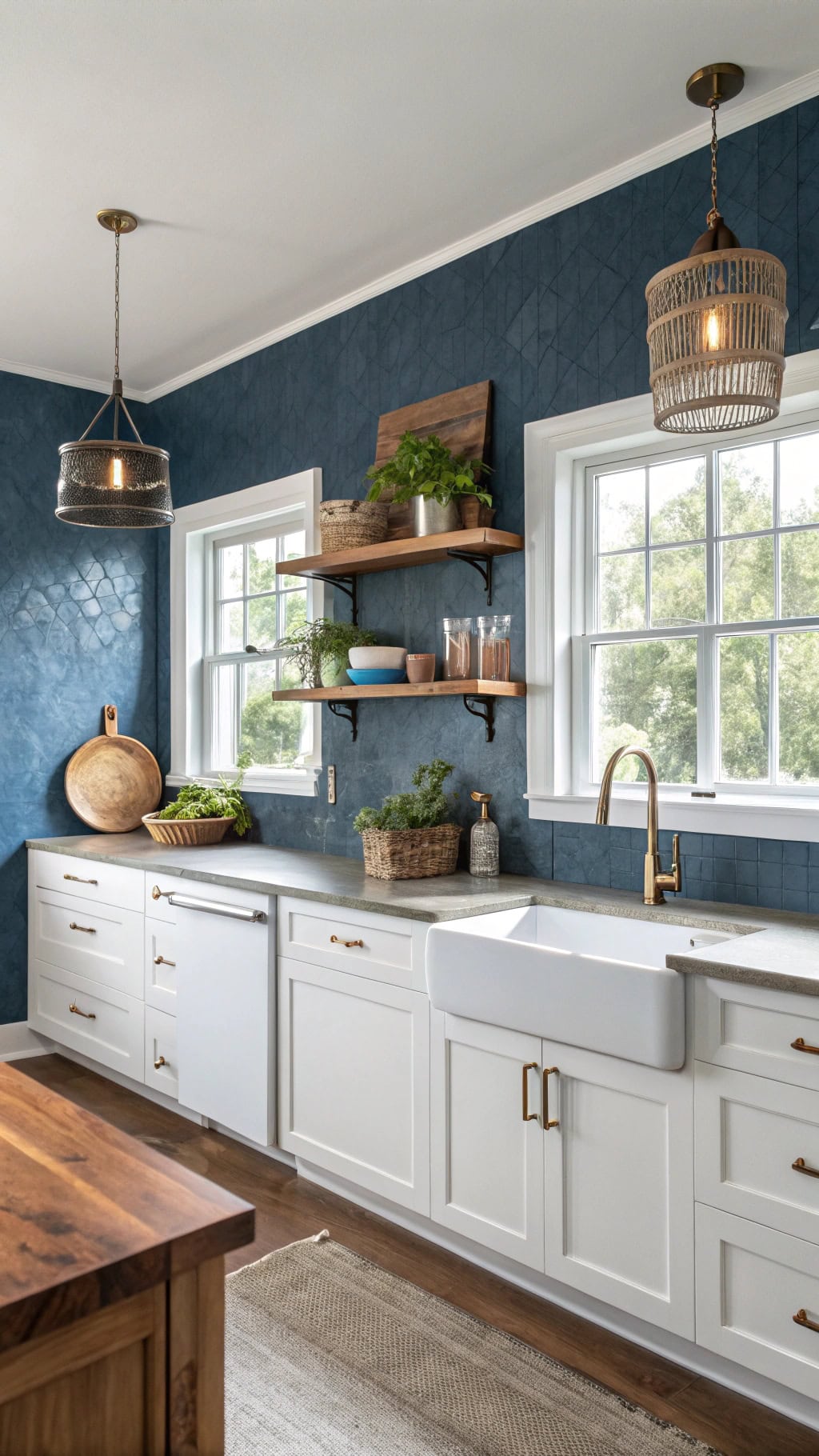 textured indigo kitchen walls