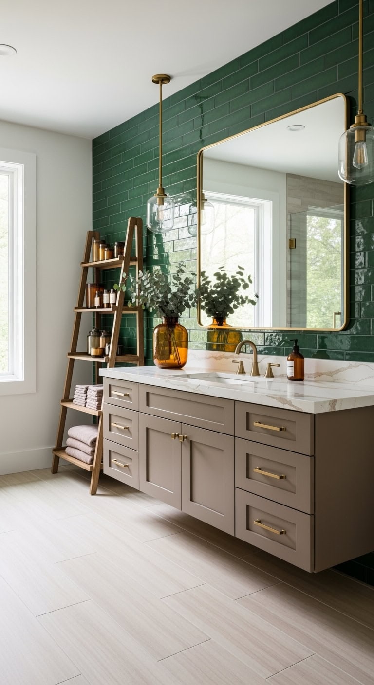 forest green taupe bathroom