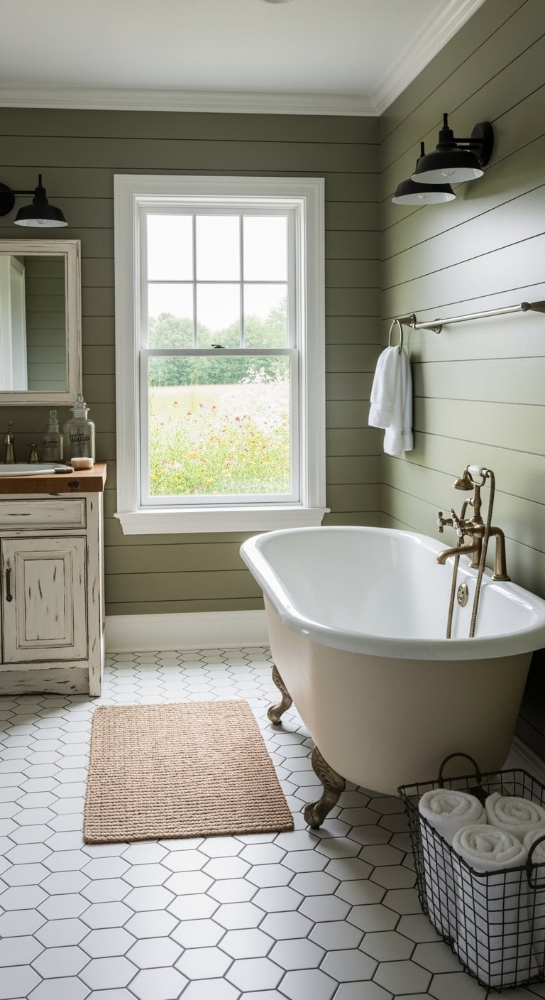 olive green farmhouse bathroom