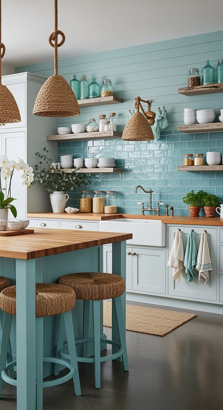 coastal kitchen with aqua