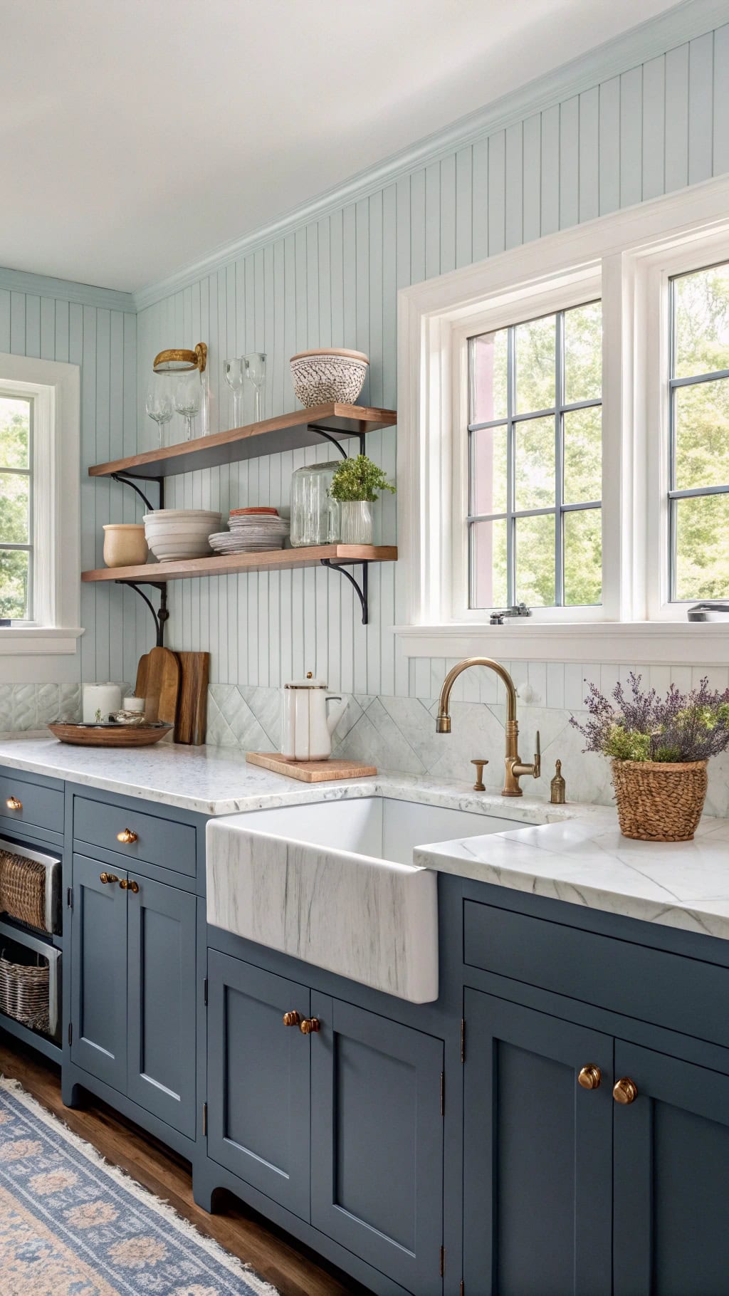 powder blue beadboard backsplash