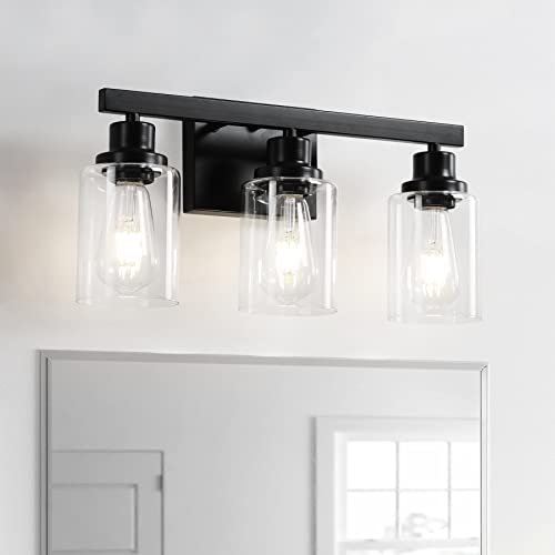 Black Bathroom Vanity Light with Clear Glass Shade