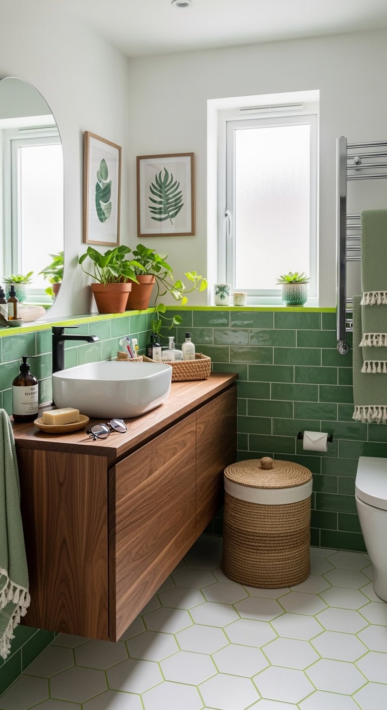 striking chartreuse grout designer look bathroom