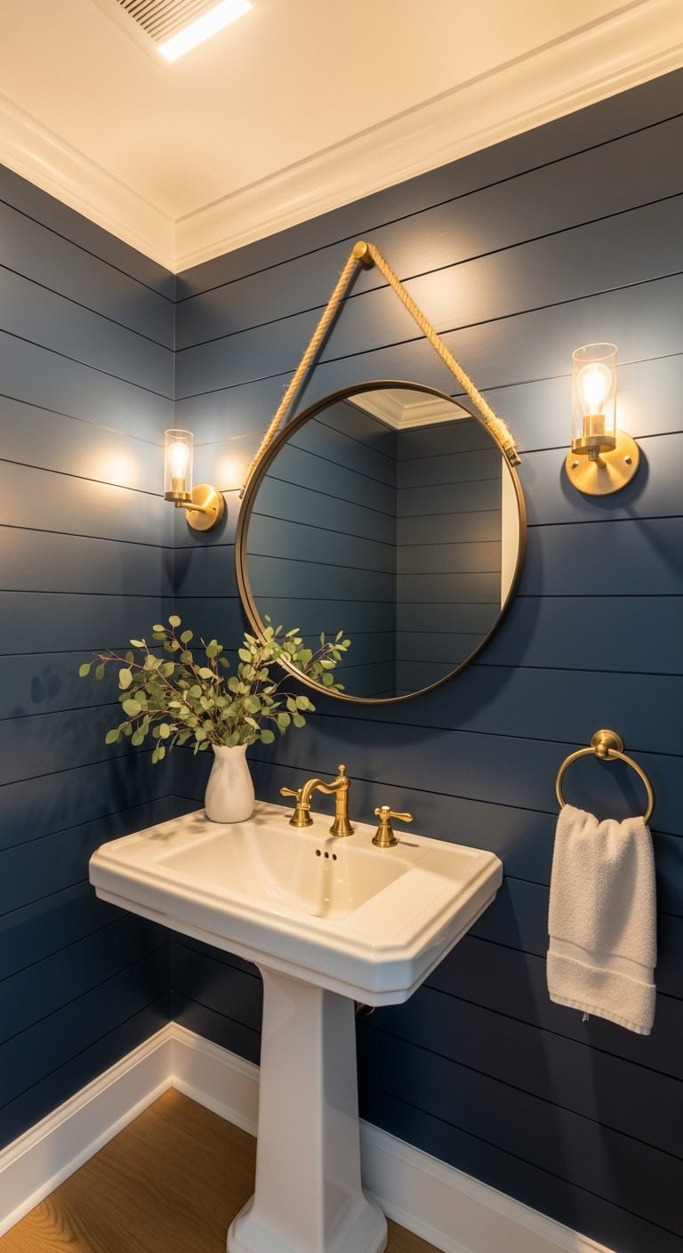 sophisticated nautical powder room transformation
