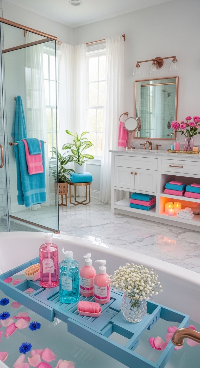 dreamy color coordinated spa like bath experience