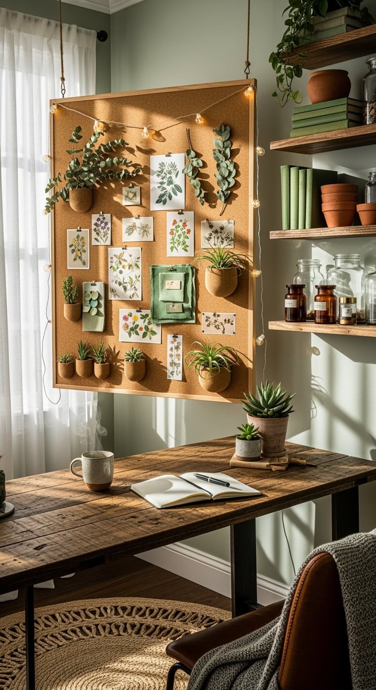dreamy warm textural organized cork board