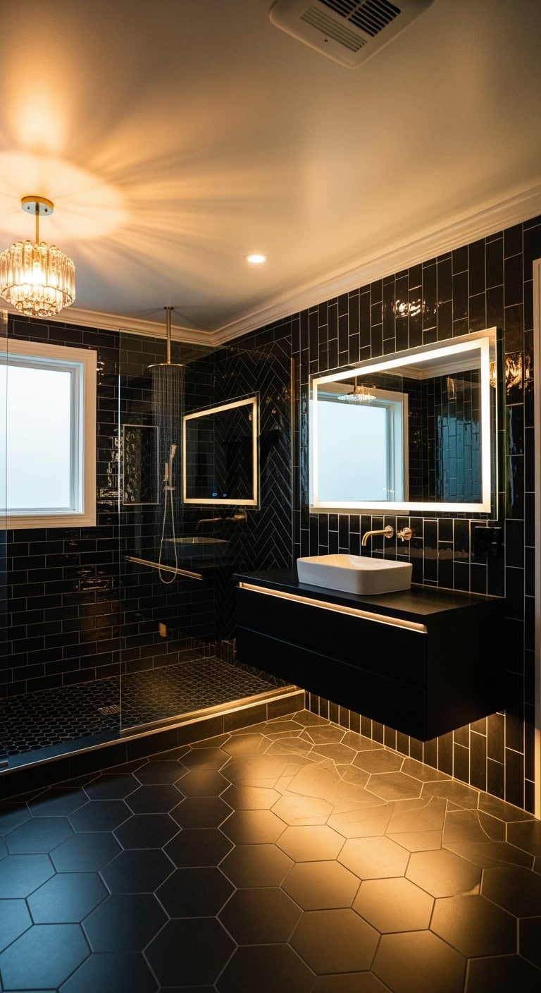 versatile sleek black bathroom tile