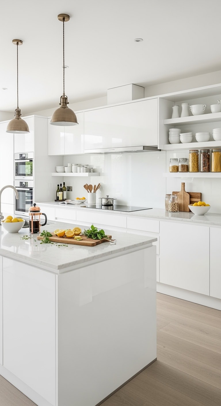 glossy reflective high end kitchen surfaces