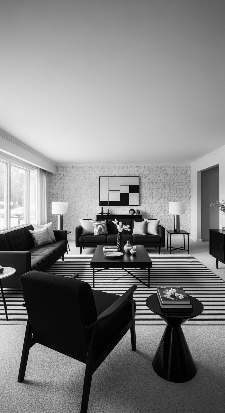 sleek black mid century geometric