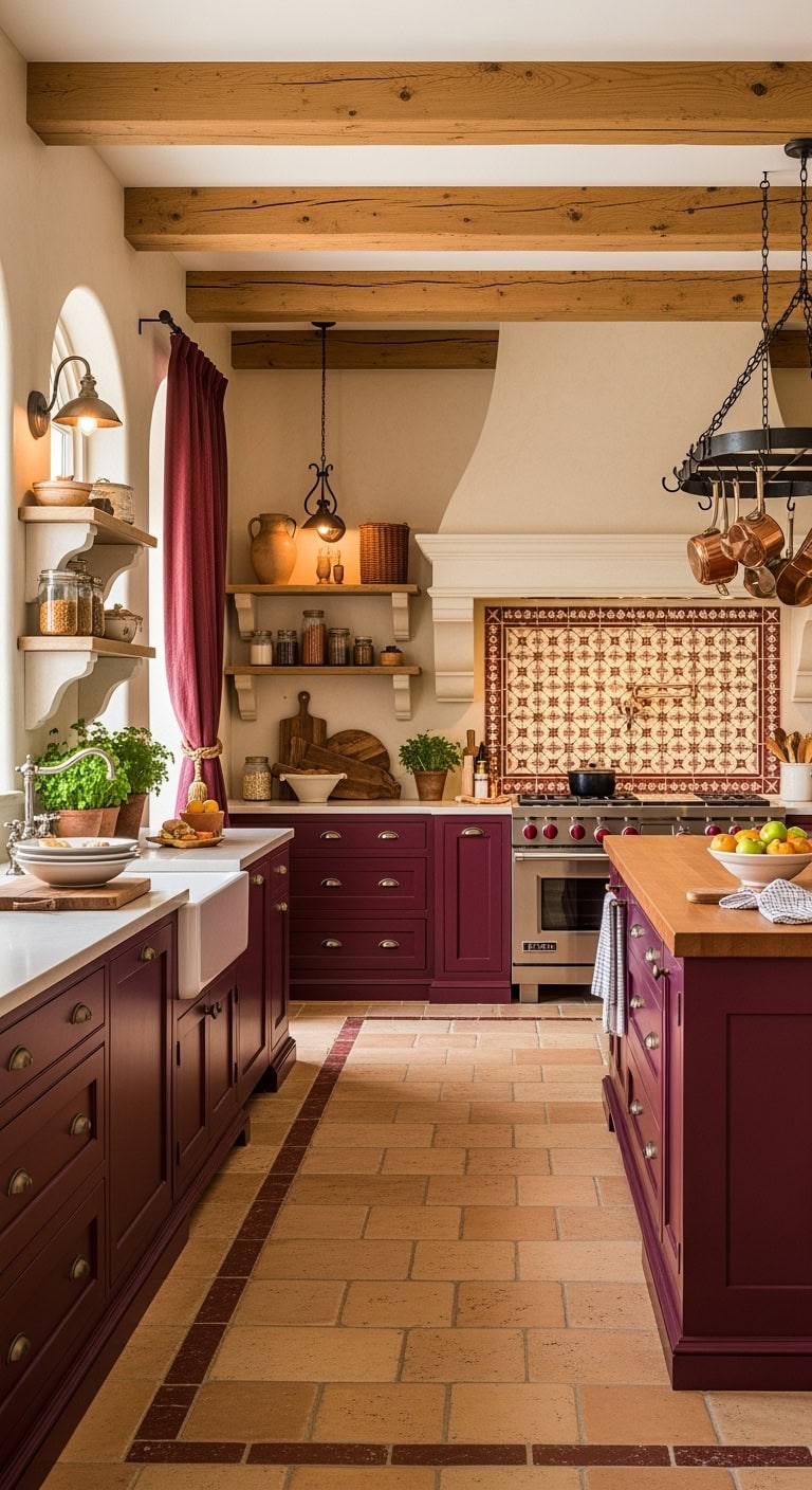mediterranean burgundy kitchen elegance