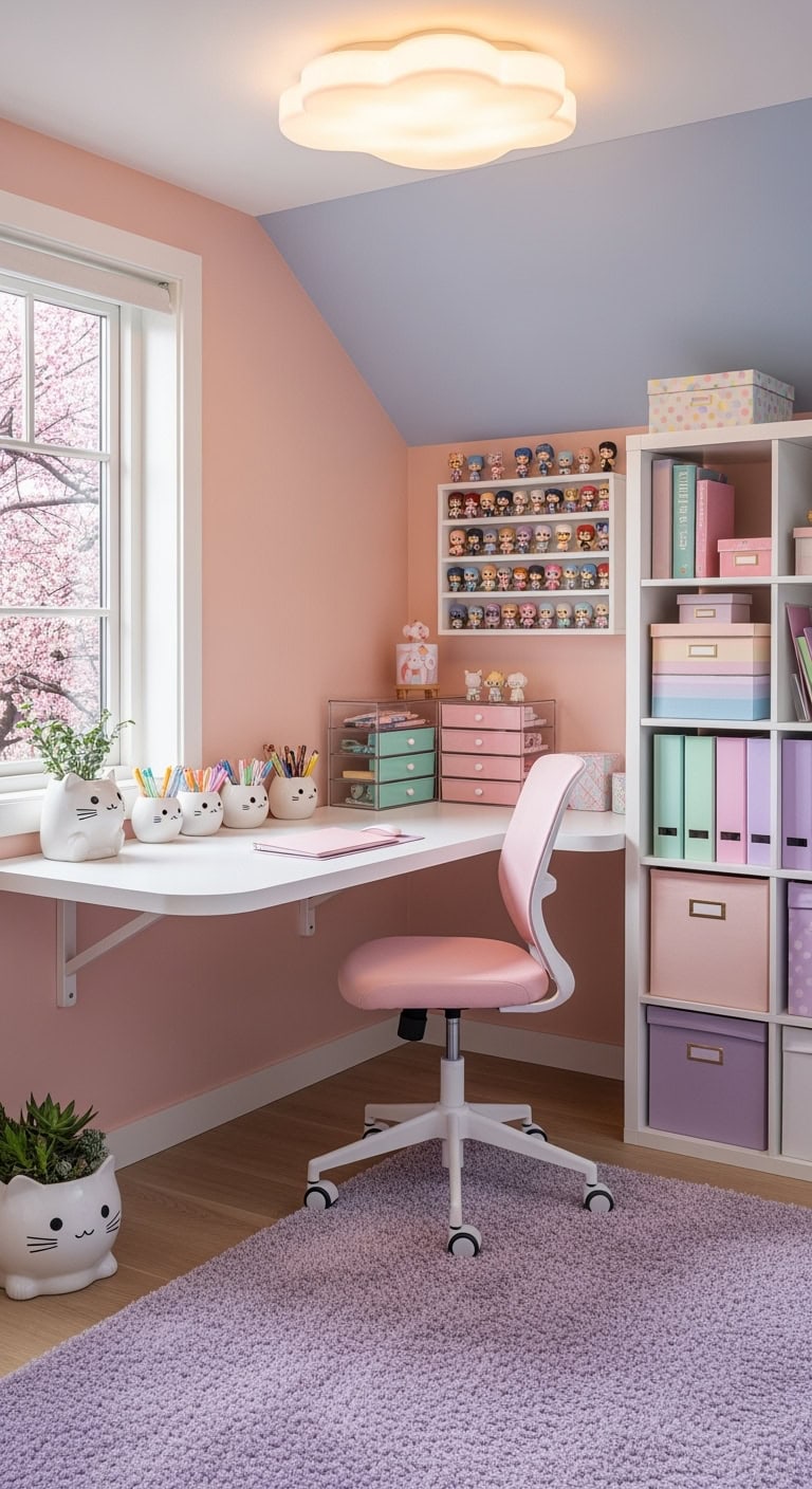 pastel kawaii anime workspace