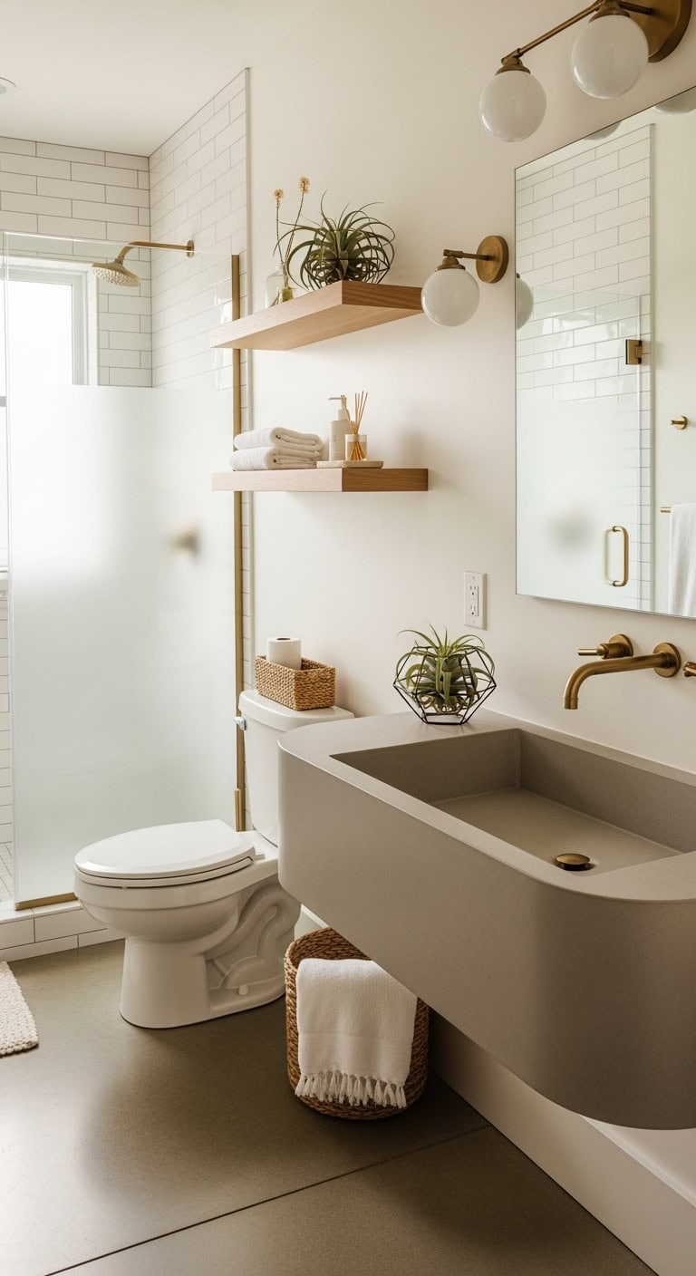 effortless chic concrete bathroom statement