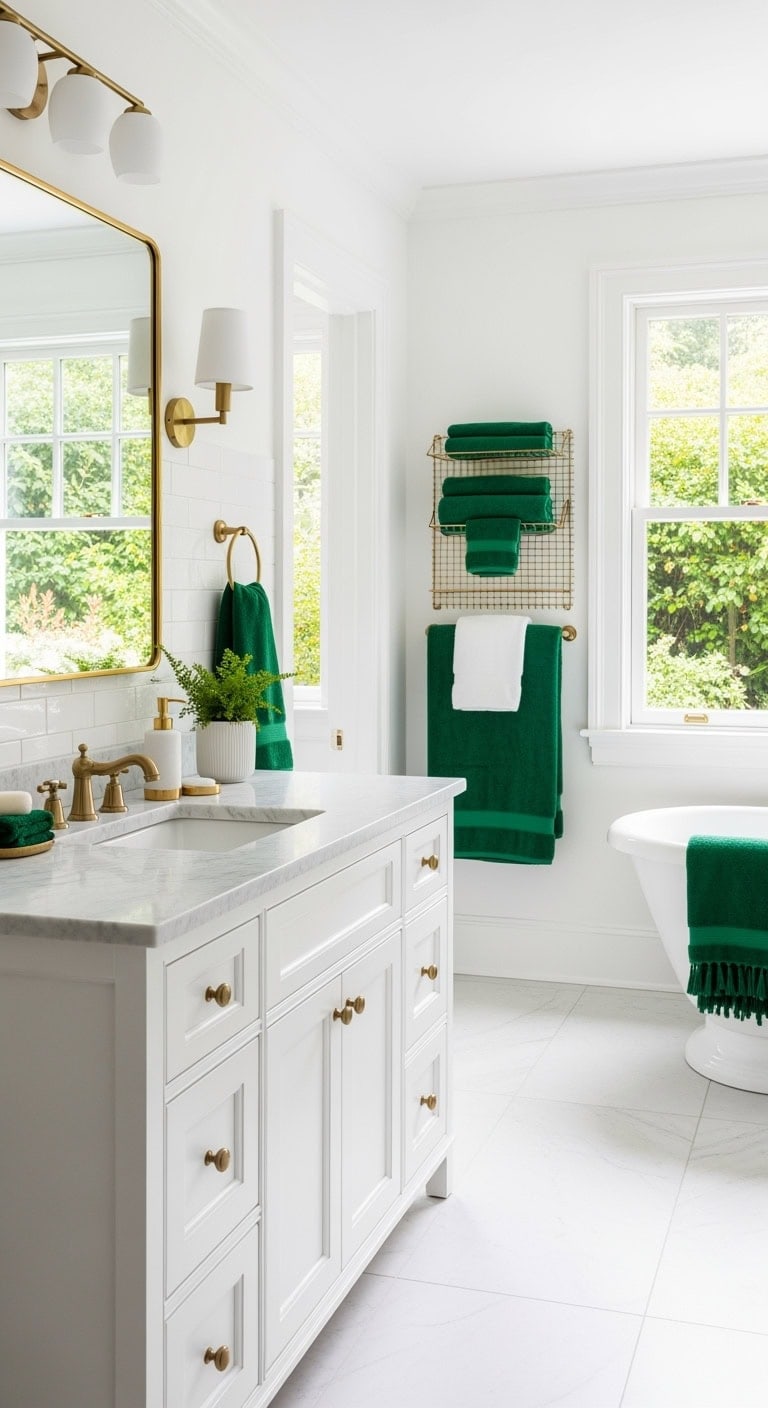 emerald towels luxe bathroom