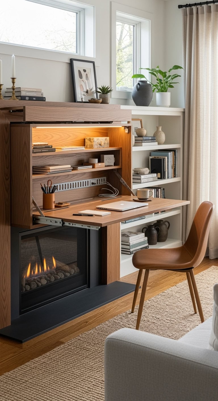 multipurpose fireplace mantel desk solution