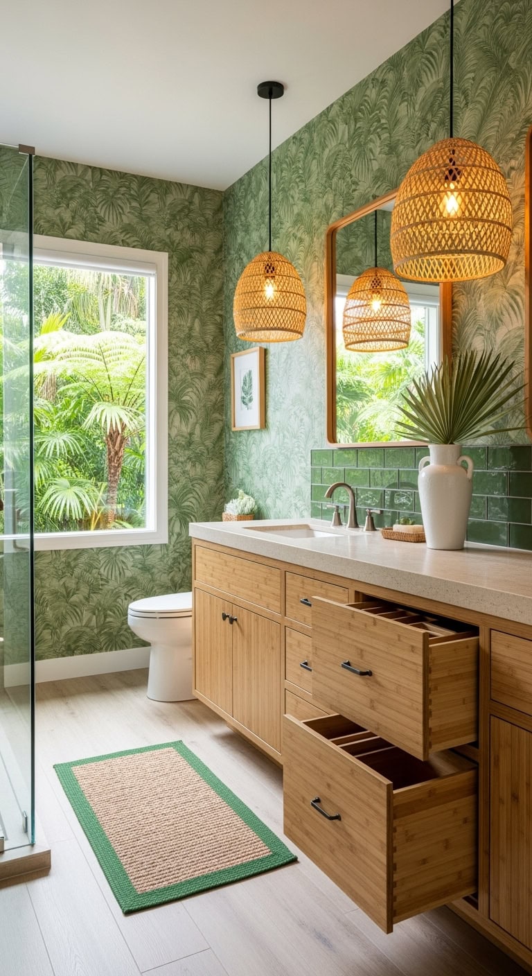 tropical palm spa bathroom