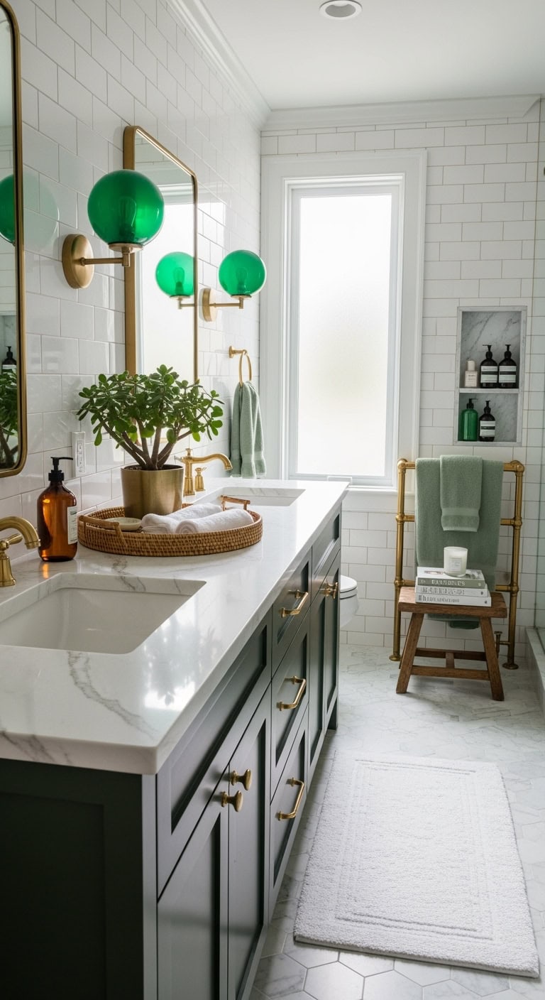 jewel toned vanity lighting enchants morning routines